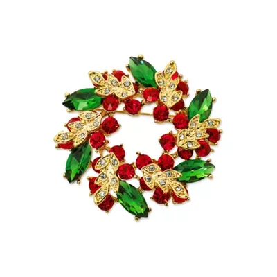 Joyland Gold Tone Stone Christmas Wreath Pin