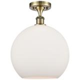 Athens 12" LED Semi-Flush Mount - Antique Brass - Matte White Shade