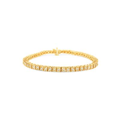 Women's Yellow Gold Over Sterling Silver Diamond Square Frame Miracleset Tennis Bracelet 7" by Haus of Brilliance in Yellow Gold