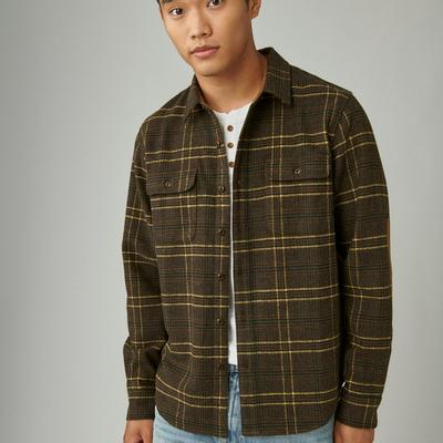 Lucky Brand Wool Blend Utility Long Sleeve Over-Shirt - Men's Clothing Outerwear Shirt Jackets in Brown Plaid, Size M