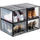 SGerste Shoe Boxes Organizers Set of 4 Stackable Shoe Storage Containers w Clear Magnetic Door Assemble Up to Size 12.5 Large Shoe Rack Bins Display Sneakers High Heels Black & Clear