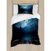 East Urban Home Jarit Misty Lake Scene Rusty Wooden Deck Spider Eyeball & Bats Moonlight Duvet Cover Set Microfiber in Black | Twin | Wayfair