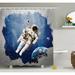 East Urban Home Enye Outer Space Astronaut on Grunge Half Done w/ Geometric Brushstroke Sci-Fi Modern Art Shower Curtain Set | Wayfair