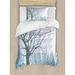 East Urban Home Fuze Winter Theme a Tree without Leaves in the Snowy Forest & Flying Birds Duvet Cover Set Microfiber in Black/White | Twin | Wayfair