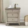 Farmhouse 3 Drawer Night Stand w/ Charging Station In Weathered Linen Finish w/ Dusty Taupe Tops - Liberty Furniture 457-BR61