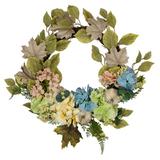 Northlight Seasonal Green & Blue Floral & Gourds Thanksgiving Artificial Wreath 22-Inch, Polyester in Blue/Green | 22 H x 22 W in | Wayfair