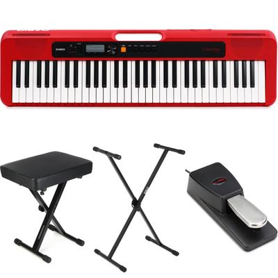 Casio Casiotone CT-S200 61-key Portable Arranger Keyboard Essentials Bundle - Red