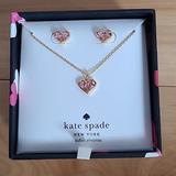 Kate Spade Jewelry | New Kate Spade Rock Solid Heart Pendant And Mini Studs Boxed Set- Pink, Gift | Color: Gold/Pink | Size: Os
