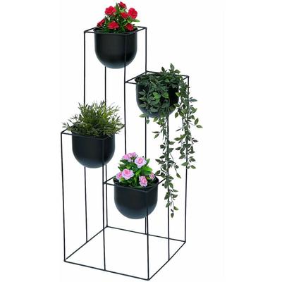 Blumentreppe Metall Schwarz 90 cm Pflanzentreppe mit Topf Innen Indoor Blumenständer 210015