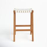 AllModern Alston Backless Leather Bar & Counter Stool Wood/Upholstered/Leather/Genuine Leather in White/Brown | 30 H x 20 W x 20 D in | Wayfair