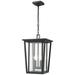 2 Light Outdoor Chain Mount Ceiling Fixture in Black finish