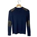 Kate Spade Sweaters | Kate Spade Genni Wool Leather Trim Navy Crew Neck Sweater With Bow Xs | Color: Black/Blue | Size: Xs