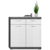 Schuhschrank INOSIGN "Siena, Breite 90 cm, 2 Türen, 2 Einlegeböden, 3 Fächer, 2 Schubkästen", weiß (rauchsilber nb, weiß hochglanz), B:90cm H:96cm T:37cm, FSC-zertifizierter Holzwerkstoff, Schränke, Front-Rillenfräsung, Schuhkommode, Kommode,...