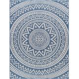 Naim 6'7" x 9' Silver/Royal Denim/Slate/Dark Gray/Multi Brown Outdoor Area Rug - Hauteloom