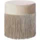 Pouf de Forme Cylindrique fabriqué en Velours Beige avec Frange Décorative pour Salon ou Chambre