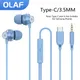 OLAF-Écouteurs filaires intra-auriculaires avec micro écouteurs de type C écouteurs de sport