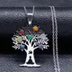 7 Chakra arbre de vie OM collier pendentif en acier inoxydable opale pierre Yoga guérison équilibre