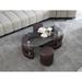 3 Pieces Coffee Table Set, Oval 10mm/0.39" Thick Tempered Glass Table and 2 Leather Stools