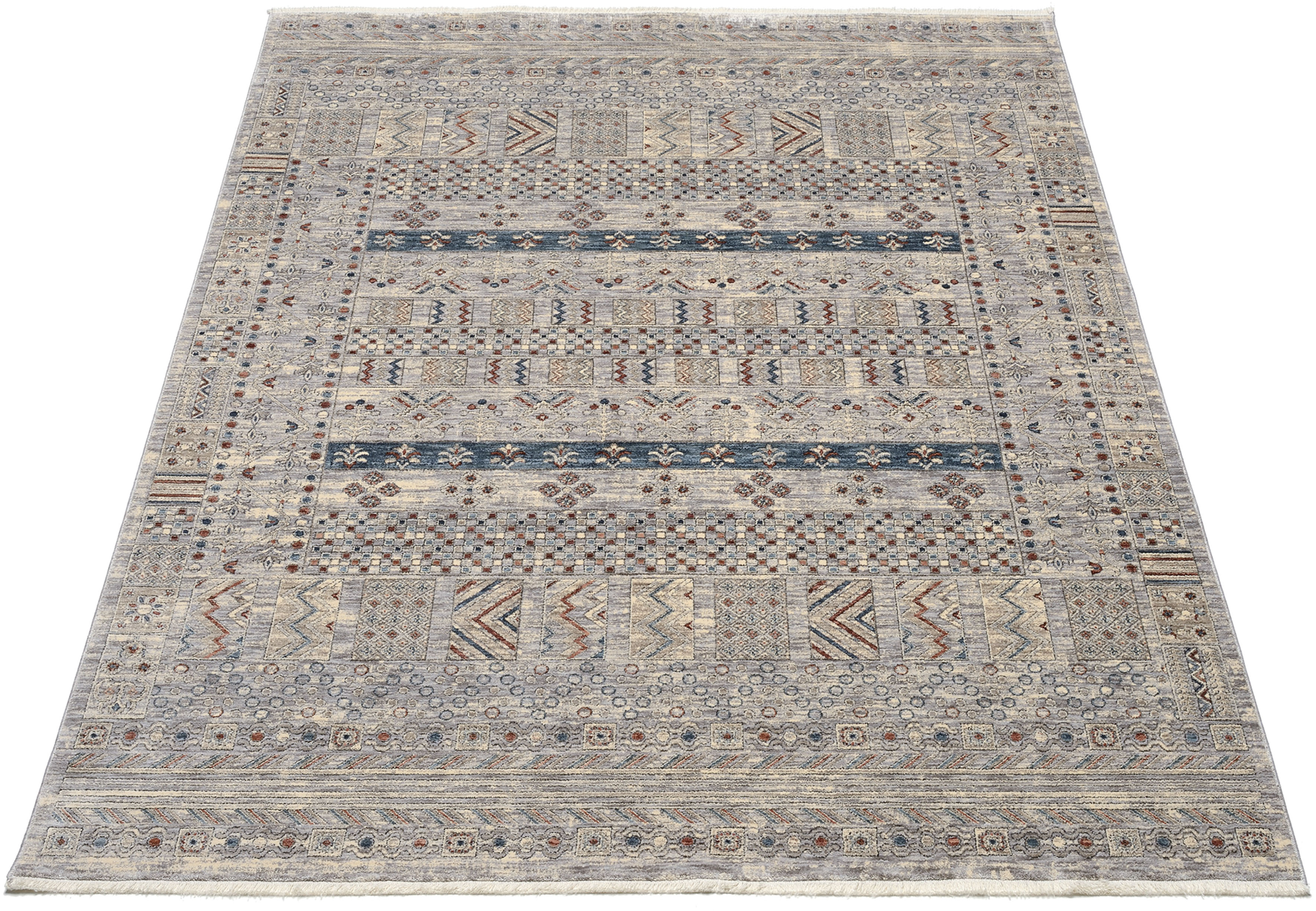 Teppich OCI DIE TEPPICHMARKE "GRAND FASHION 12", bunt (grau, multi), B:200cm H:5mm L:290cm, Polyester, Teppiche, Fransenteppich, Vintage Optik, feine Fransen, Wohnzimmer Image