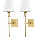 Enyhom Wall Lamps Set of 2 with White Fabric Shade, Industrial Wall Sconces Brushed Brass Wall Lighting Fixtures Wall Mounted Sconce for Mirror Hallway Kitchen Bedroom Living Room Bathroom