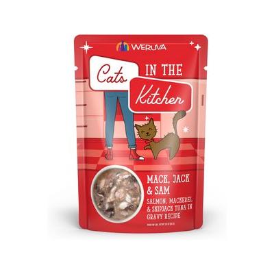 Weruva Cats in the Kitchen Mack, Jack & Sam Salmon, Mackerel & Tuna Recipe Grain-Free Cat Food Pouches, 3-oz pouch, case of 12