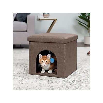 FurHaven House Footstool & Ottoman Dog & Cat Bed, Coconut Brown, Small