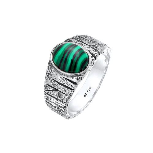 KUZZOI – KUZZOI Ring Siegelring Malachit Grün Bikerring 925 Silber Herrenschmuck Herren