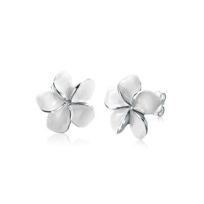 Elli - Frangipani Blüte Natur Blume Emaille 925 Silber Ohrringe 1 ct Damen