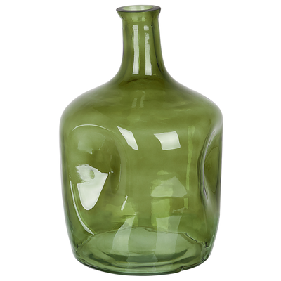 Blumenvase Olivgrün Glas 30 cm Groß mit Schmalem Hals Getönt Handgefertigt Flaschenform Deko Accessoires Wohnzimmer Schl