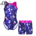 Justaucorps AqLeotard avec short pour enfants combinaison de patinage pour filles vêtements de