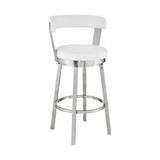 Swivel Barstool with Curved Design Open Back and Metal Legs, White and Silver - 19 L X 21 W X 40 H Inches