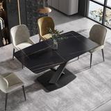 63" Modern Rectangular Sintered Stone Dining Table with Black X-Shaped Carbon Steel Legs