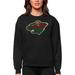 Women's Antigua Black Minnesota Wild Primary Logo Team Victory Crewneck Pullover Sweatshirt