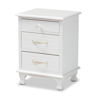 Layton Classic And Traditional White Finished Wood 3-Drawer Nightstand by Baxton Studio in White
