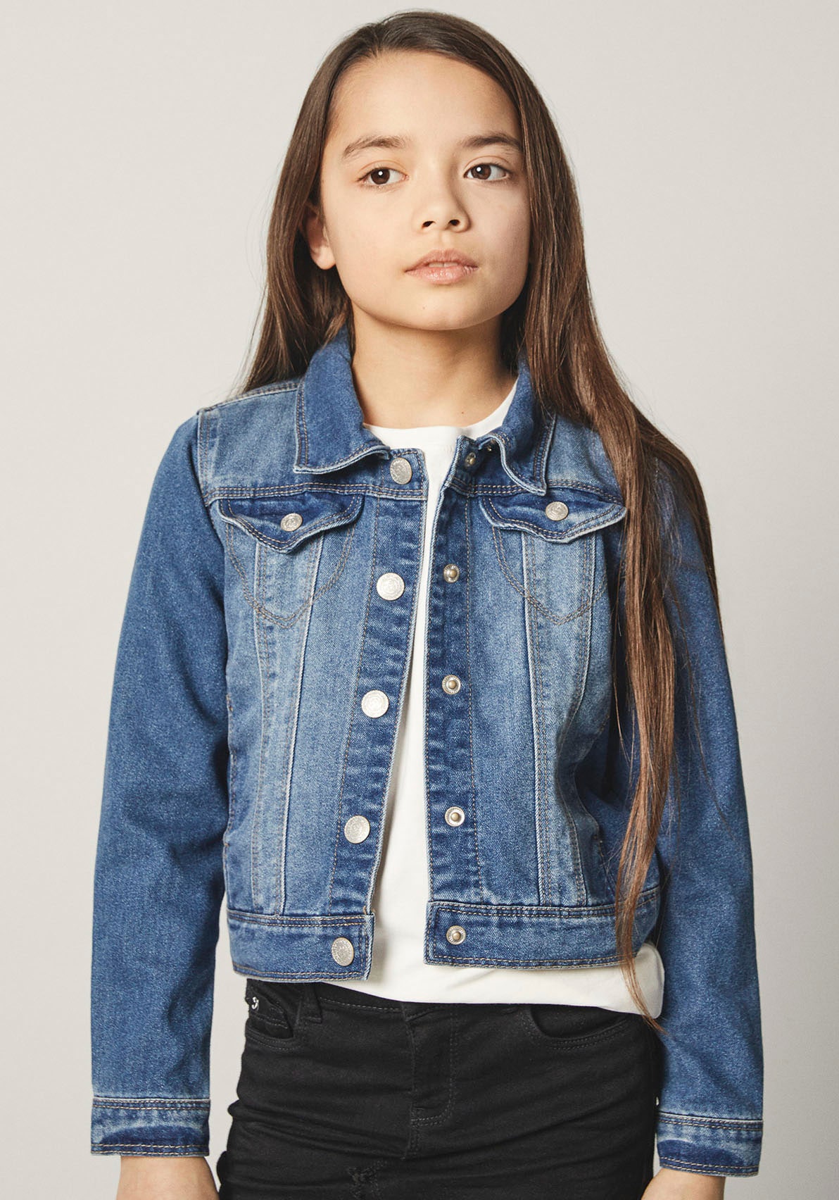 Jeansjacke NAME IT "NITSTAR", Mädchen, Gr. 104, blau (medium blau), Denim/Jeans, Obermaterial: 75% Baumwolle, 25% Polyester, unifarben, Casual, schmal taillenlang, Manschette, Jacken, in klassischer Form Image