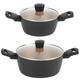 Russell Hobbs COMBO-8222 Opulence Collection Stockpot Set, 20 & 24 cm, Non-Stick, Induction & Dishwasher Safe, Perfect for Cooking Meals for The Whole Family, PFOA Free, Bakelite Handles, Black & Gold