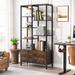 17 Stories Loyte 67" H x 31.5" W Steel Etagere Bookcase in Black/Brown | 67 H x 31.5 W x 12 D in | Wayfair 96CF9FBAD4274B10BF38D79488865AA4