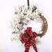 The Holiday Aisle® Plaid Bow-Knot Pinecone Half Hoop Wreath 26" Wreath Wood/Twig in Red/White | 26 H x 26 W x 6 D in | Wayfair