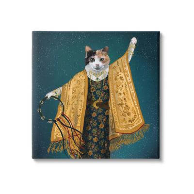 Stupell Industries Fashionable Cat Traditional Patterned Boho Clothing Portrait Canvas Wall Art, Design by House of Rose