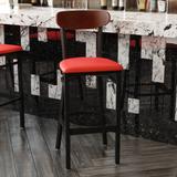 Commercial Metal Barstool with Wood Seat and Boomerang Back