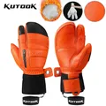 KUTOOK-Gants Thermiques en Cuir de Chèvre pour Homme et Femme Mitaines de Ski Chaudes et