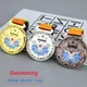 Médaille d'or de natation en métal avec bon ruban badges de match de noix de coco sports