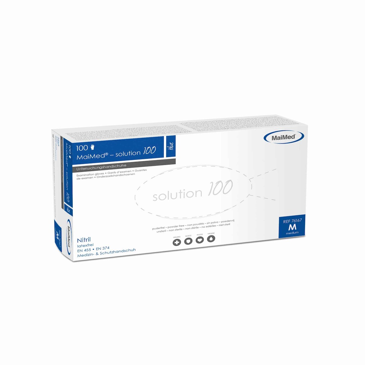 Nitril MaiMed-solution100 blue PF Gr. S, unst.,100St/Box Image