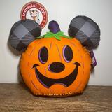 Disney Accents | Disney Parks Mickey Mouse Pumpkin Halloween Pillow | Color: Black/Orange | Size: 14.5” H X 12.5'' W (At Ears) X 5'' D