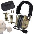 WLXW Military Tactical Headset Retractable (Bluetooth Rechargeable), Noise Cancelling Pickup Airsoft Headphone, Radio Microphone with Silicone Earmuff,CP