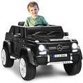 GYMAX Kids Ride on Car, 12V Battery Powered Licensed Mercedes Benz Toy Car with Remote Control, Music, Story, USB/TF, Storage Box & Safety Belt, Children Electric Truck for 3-8 Years Old (Black)