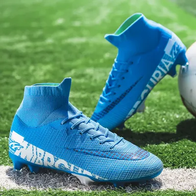 Chaussures de football respirantes bleues pour hommes et adolescents chaussures de football pour