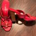 Anthropologie Shoes | Franco Sarto Red Leather Chunky Heeled San | Color: Gold/Red | Size: 7