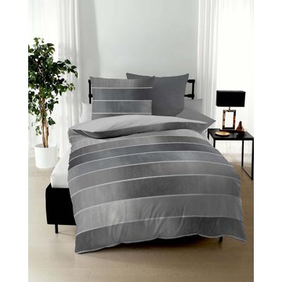 Wendebettwäsche KAEPPEL "Timeless", grau (zinn), B/L: 155cm x 220cm, , Feinbiber, B/L: 80cm x 80cm, Feinbiber, Obermaterial: 100% Baumwolle, Bettwäsche, mit breiten Streifen Image