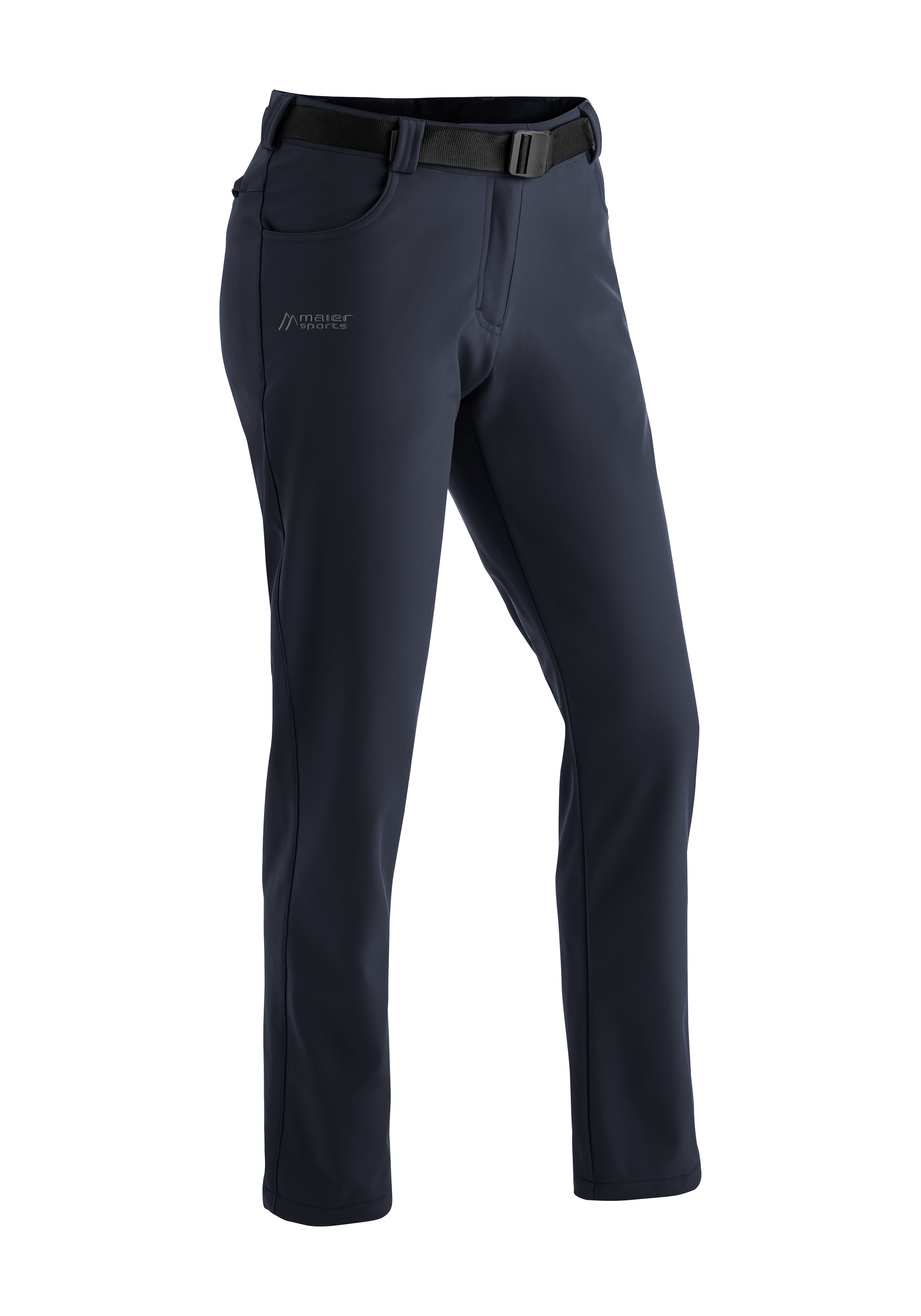Funktionshose MAIER SPORTS "Perlit W", Damen, Gr. 44, Normalgrößen, blau (dunkelblau), Vorderseite: 92% Polyester, 8% Elasthan / Rückseite: 100% Polyester, Hosen, warme Damen Softshellhose, Winter Outdoorhose, winddicht, Regular Fit Image